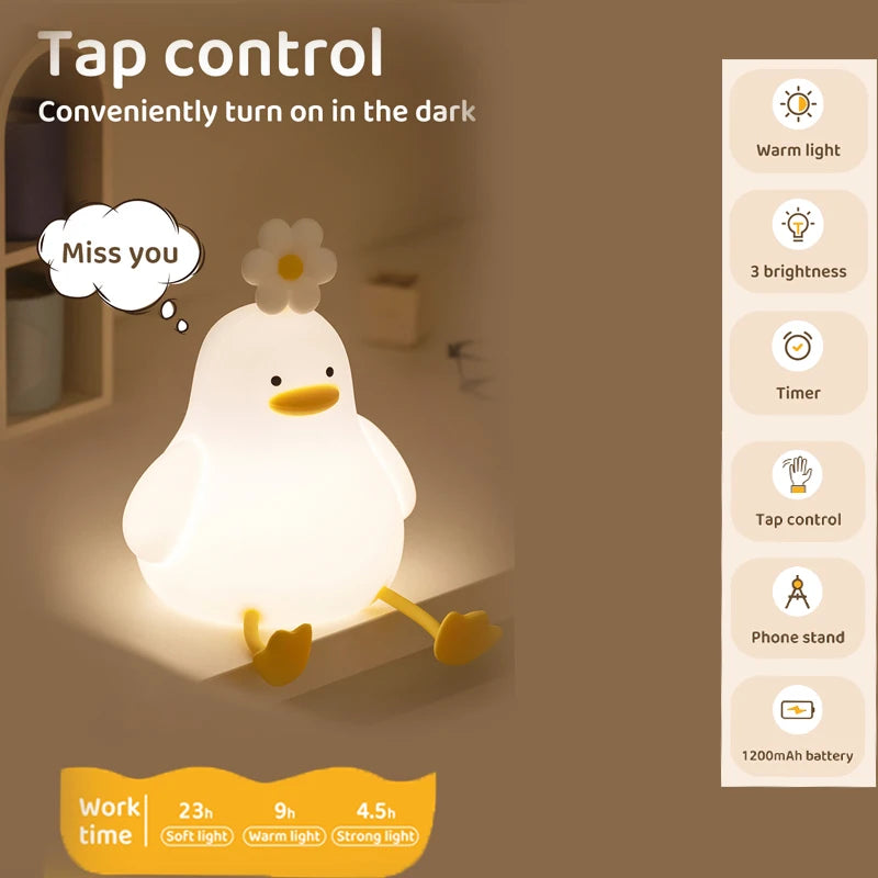 Cute Silicon Duck Touch LED Night Light