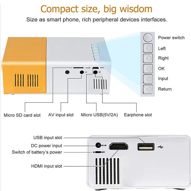 Portable LED Mini Projector 1080P Home Theater
