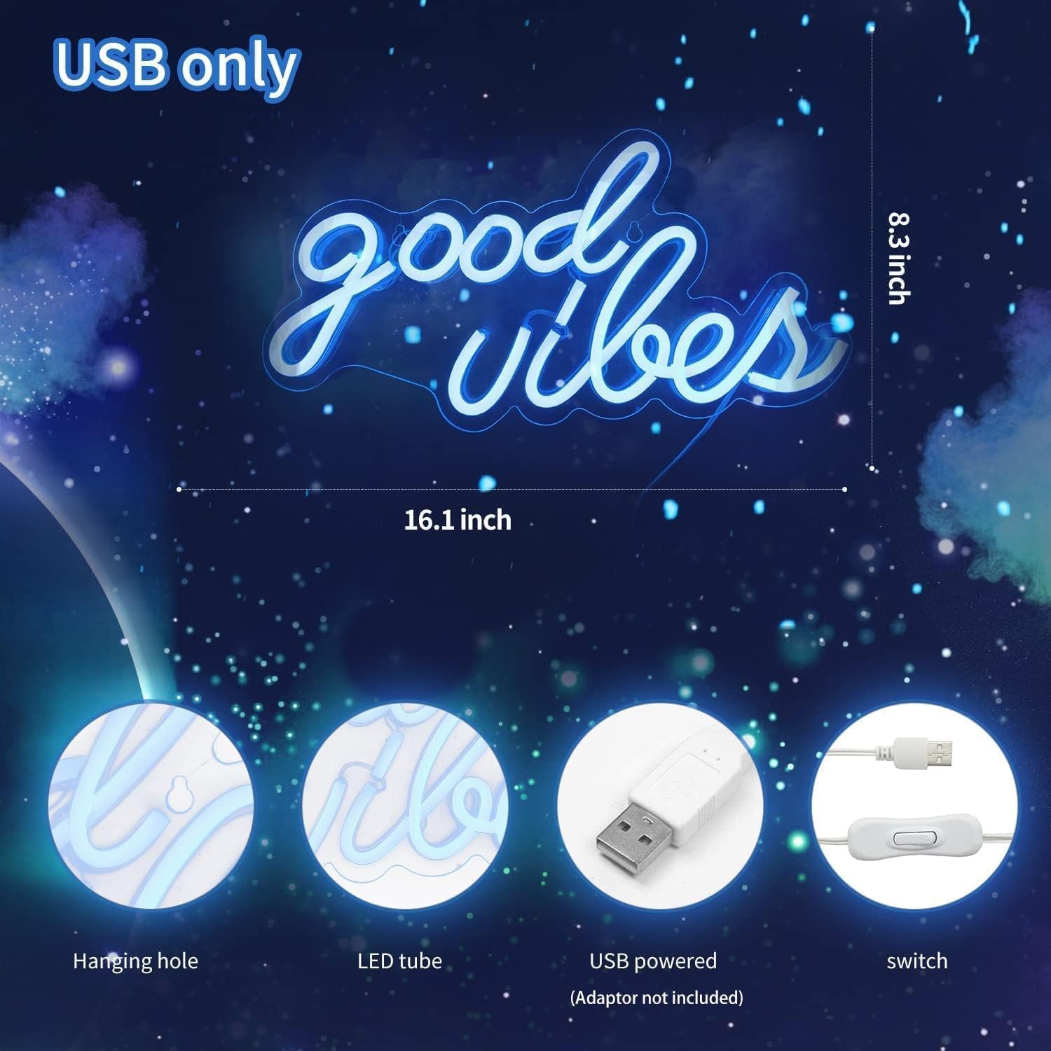 Good Vibes Neon Sign - Light Blue